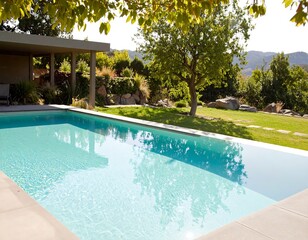 Outdoor pool with patio and landscaped gardens