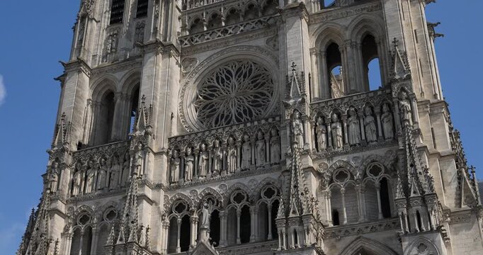 West portals and facade of Amiens Cathedral. Amiens, Somme department, France.