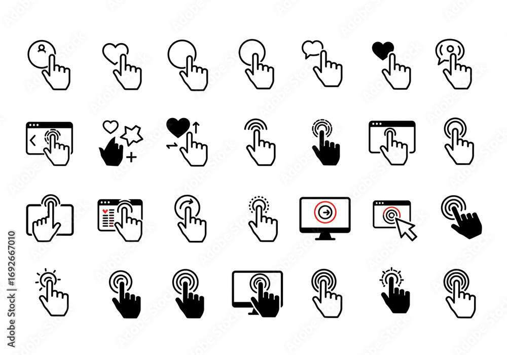 Fototapete click here icons set for ux ui design and website development, perfect for landing pages and web app