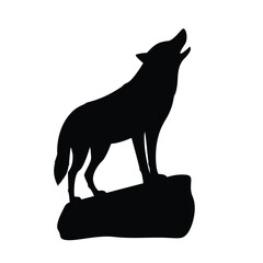 Wolf Howling Silhouette Vector Standing on Rock – Majestic Wild Animal Illustration on White Background