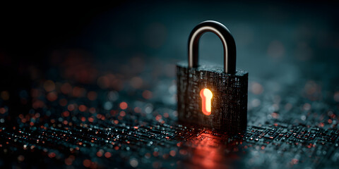 The concept of cyber security, a closed padlock on adigital background. Need fr individuals and organizaions to protect their datafrom malicious online intrders. generative ai.