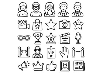 Celebrity Fame Icon Collection
Star and Entertainment Vector Set
 Celebrity Lifestyle Line Icons