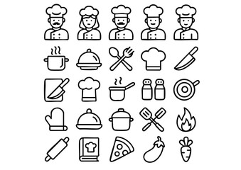 Professional Chef Icon Collection
Culinary Vector Icons Set
 Kitchen and Cooking Line Art Icons