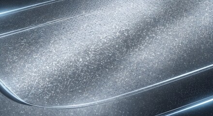 Abstract geometric textured metallic surface with glowing blue light lines