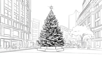Naklejka premium Christmas Tree Decoration in Urban City Square Outline Design