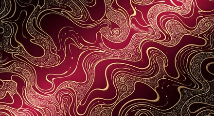 Intricate gold swirling patterns on a rich crimson gradient Abstract Texture