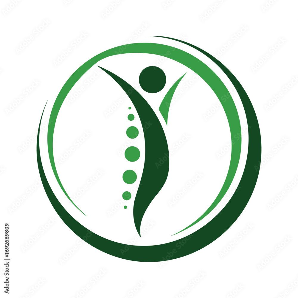 Poster green abstract human figure with circles within a circular frame dark