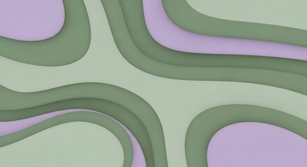 Abstract wavy layers of soft green and lilac colors creating a gentle fluid composition