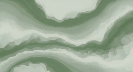 Abstract flowing watercolor layers in various shades of green and white evoking geological strata or tranquil landscapes