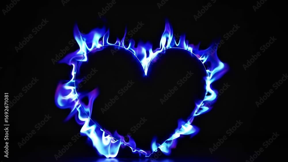 Poster a blue heart shaped flame pulsating against a black background, creating a mesmerizing visual effect
