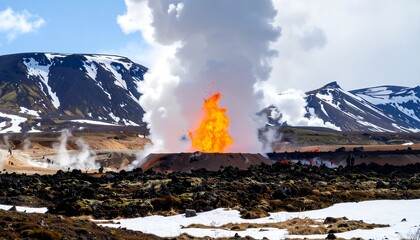 Volcanic eruption plume over a geothermal area