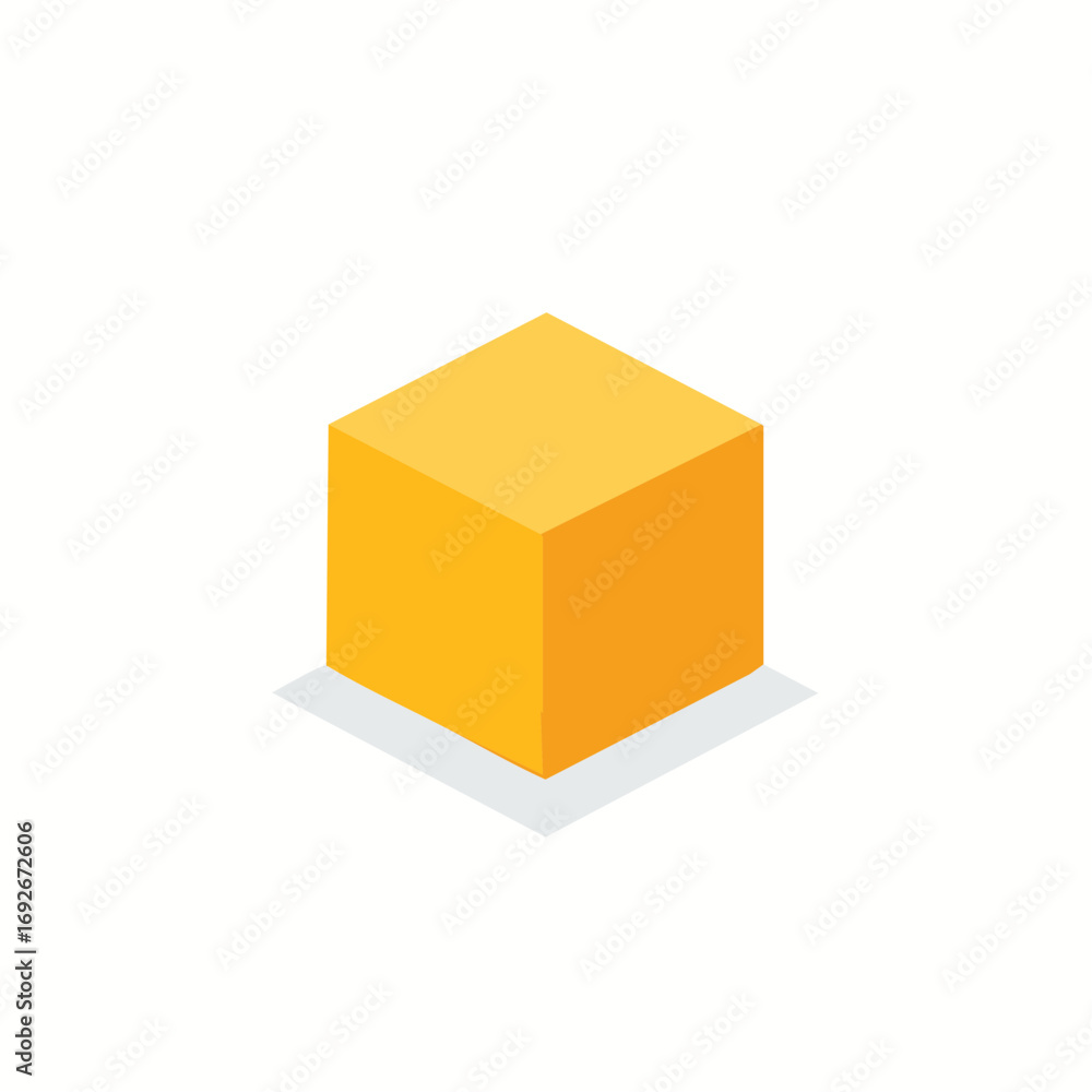 Poster isometric golden cube floating with a soft shadow for abstract design elements and modern presentati