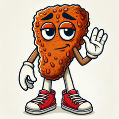 A fun, cartoon-style anthropomorphic buffalo wing character with expressive eyes and a slightly tired or sad facial expression