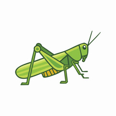 Cute cartoon green grasshopper insect illustration with antennae and striped body