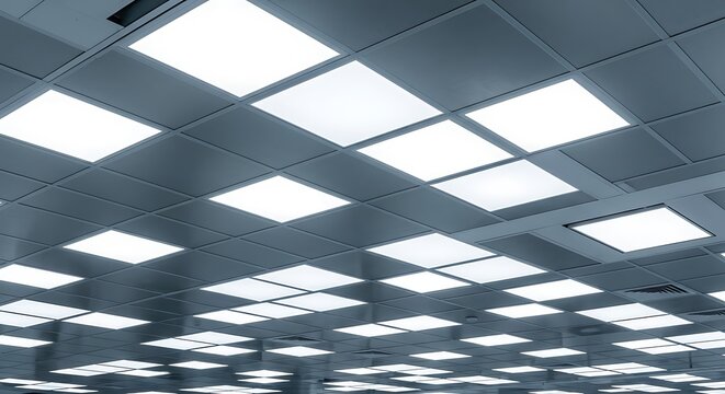 Office Ceiling with Fluorescent Lights for Illumination. - Powered by Adobe