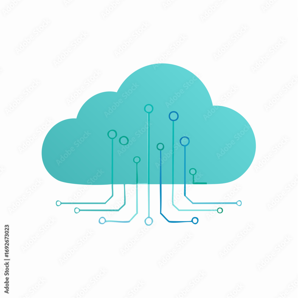 Poster cloud computing graphic symbolizing data transmission and network connections