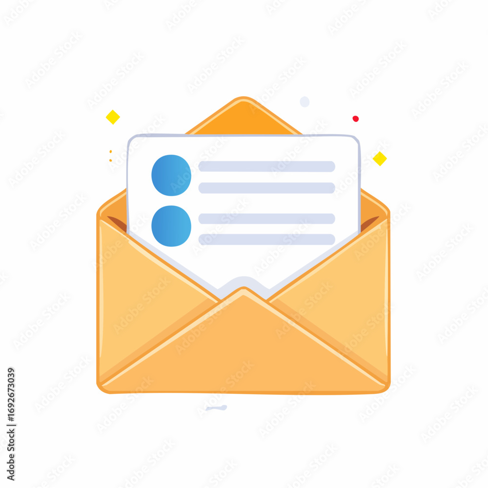 Poster open envelope with letter concept for digital communication and online message notification