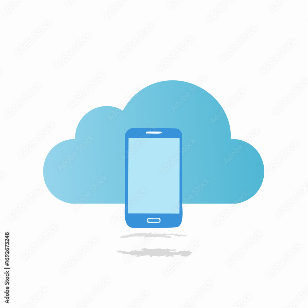 Poster smartphone with cloud computing concept, mobile device and digital data storage, blue technology ico