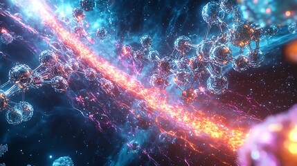 Abstract depiction of molecules in a vibrant cosmic environment