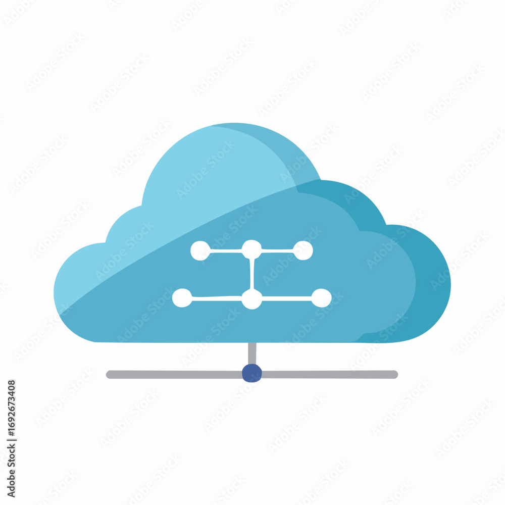 Poster digital cloud network illustration connecting nodes on a modern tech infrastructure