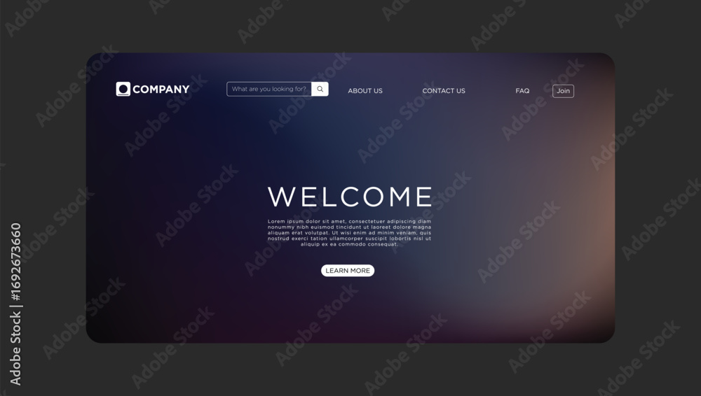 Poster modern website welcome page design with elegant gradient background and user-friendly interface