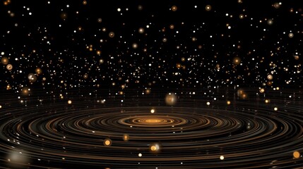 Abstract Golden Particle Swirl on Black Background - 3D Rendering