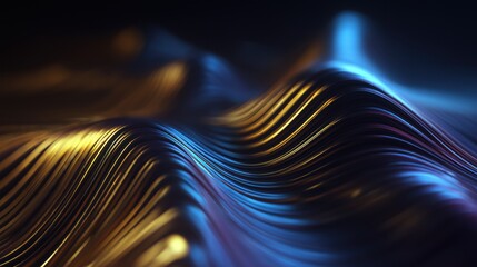Dynamic Wave-like Abstract Design with Gold and Blue Streaks for Digital and Tech Projects