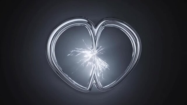 A Futuristic Metallic Heart Shape Pulses With Radiant Energy In A Dark Ambient Setting, Featuring High Tech Visual Effects And Intertwined Silver Patterns