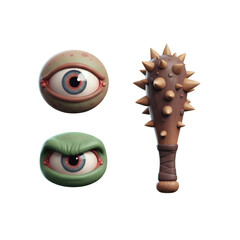 Two Cartoon Eyes and Spiked Club on Black Background Halloween Theme