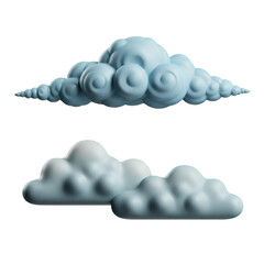 Two Stylized Blue Cloud Groupings on Transparent Background Moody Lighting