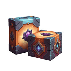 Two Ornamental Fantasy Boxes with Purple Gems and Metallic Accents Against Transparent Background