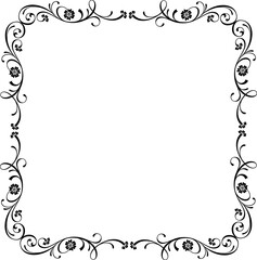 Vintage Ornamental Frame – Elegant Black Vector Border on a transparent background, PNG, 300 DPI