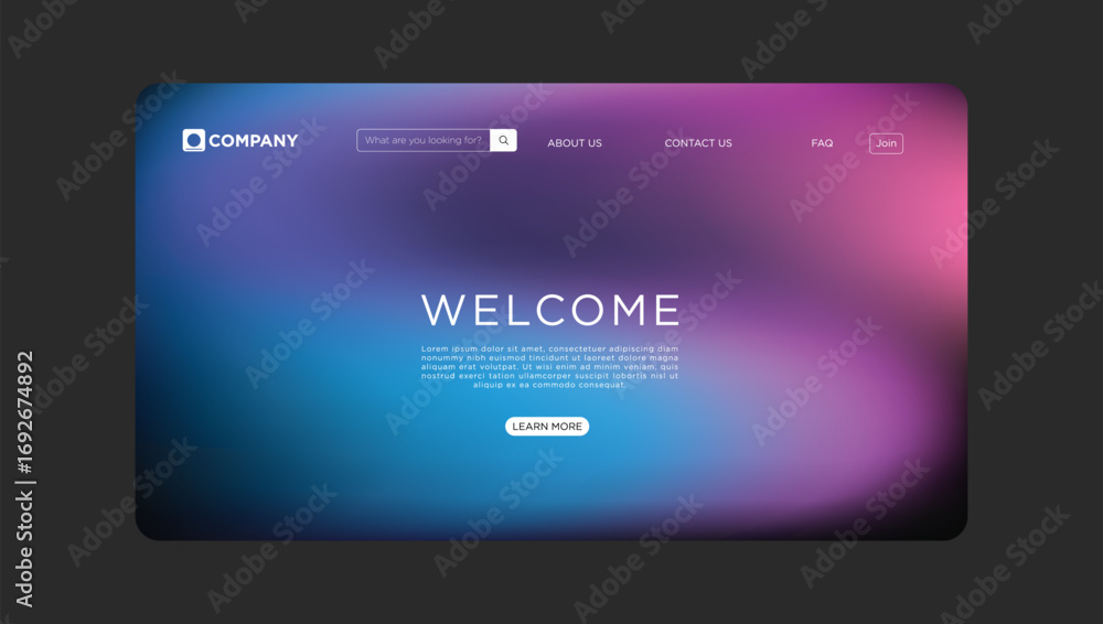 Poster modern website interface design with a welcoming message and easy navigation for users