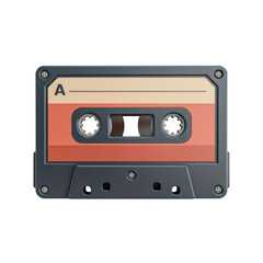 Vintage Audio Cassette Tape with Cream and Red Label on Transparent Background