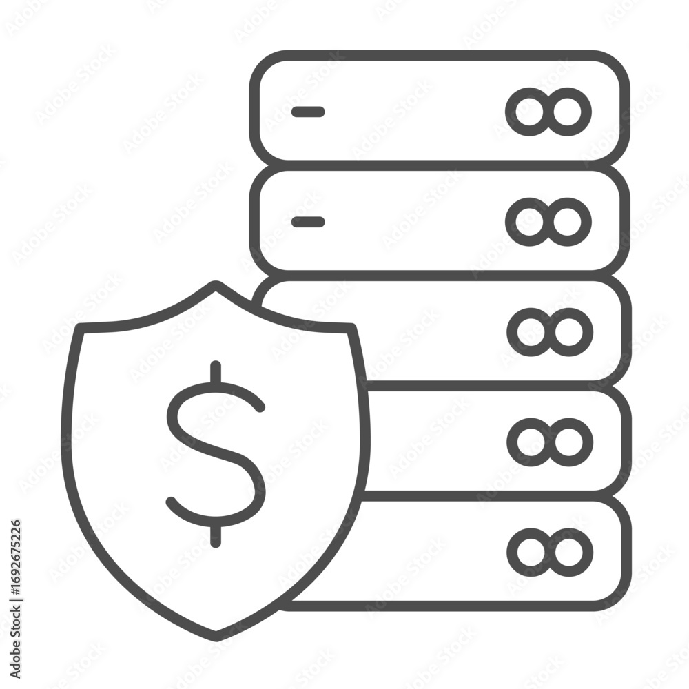 Poster cloud hosting with dollar emblem thin line icon, data hoarding concept. vector graphics. paid storag