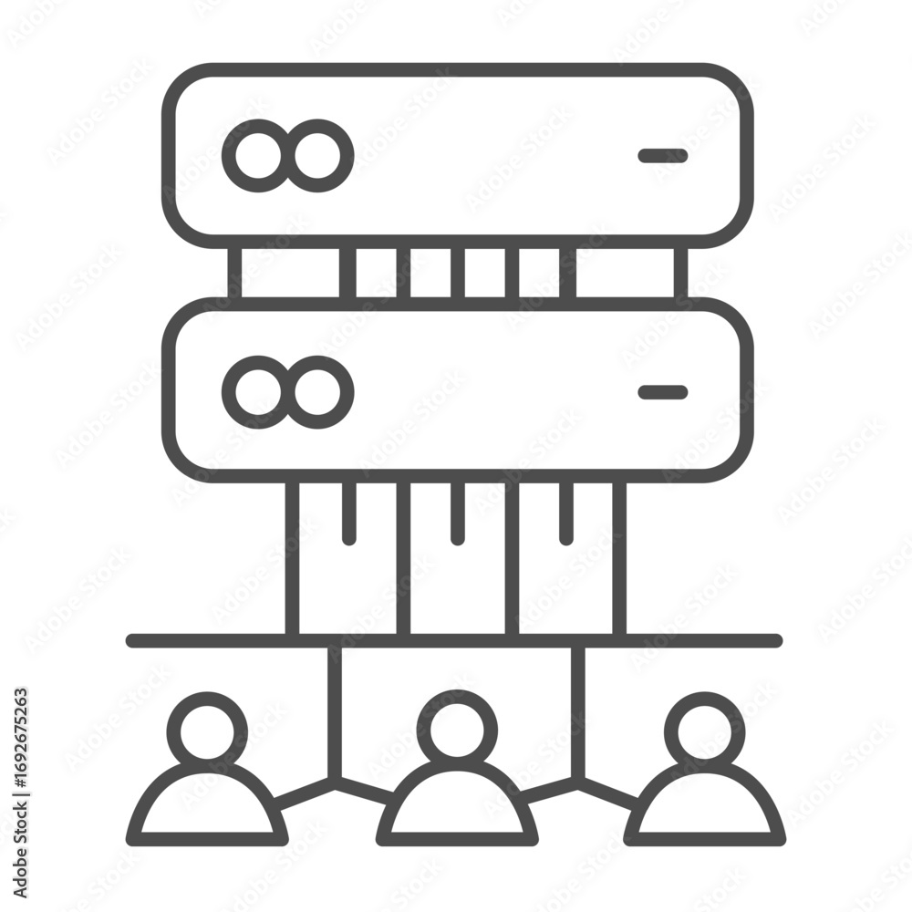 Poster users with access to server storage thin line icon, data hoarding concept. vector graphics. storage 