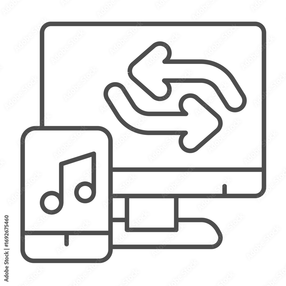 Aufkleber monitor and music player device thin line icon, data hoarding concept. vector graphics. music librar