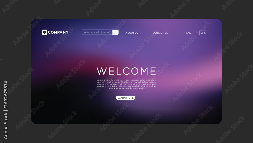 Poster modern website welcome page design with elegant gradient background and call to action