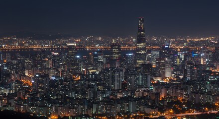 Naklejka premium Cityscape night view