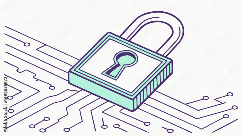 Poster a locked padlock rests on a circuit board, symbolizing digital security.image for websites or blogs 