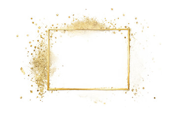 Photo of a golden square frame with glitter isolated on a transparent background for decoration