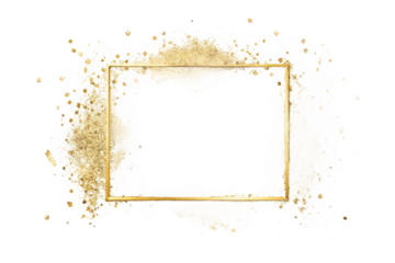 Photo of a golden square frame with glitter isolated on a transparent background for decoration