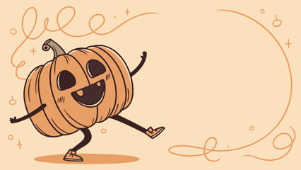 dancing pumpkin character with cheerful face for websites and blogs related to Halloween, autumn events,holiday promotions for children and families.flat illustration.