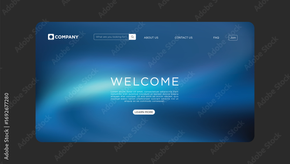 Aufkleber modern website welcome page design with elegant blue gradient background and easy navigation