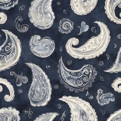 A blue and white paisley patterned fabric