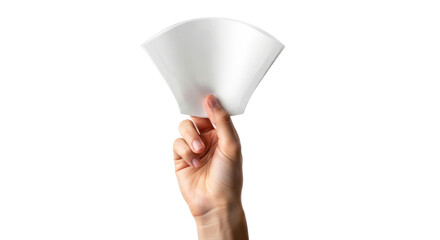 presenting purity a hand reveals soft, white coffee filters, symbol of freshness and new beginnings, isolated on transparent background