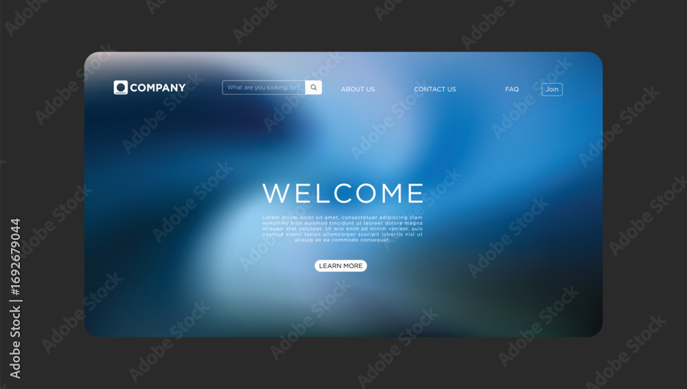 Poster modern website welcome page design with clean layout and blue gradient background for business