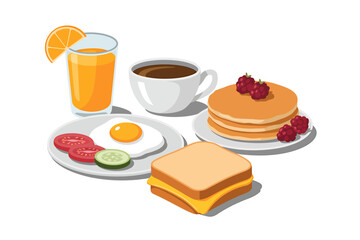 Delicious Breakfast Spread Pancakes, Eggs, Juice, and More for a Nutritious Morning