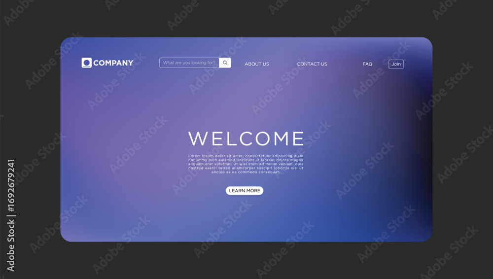 Aufkleber modern website welcome page design with elegant gradient background and user-friendly interface