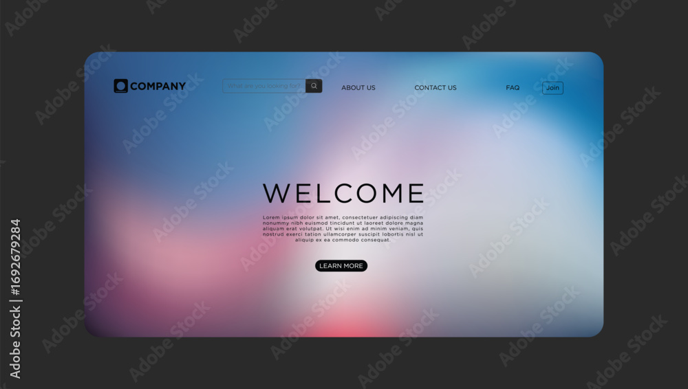 Poster modern website welcome page design with gradient background, clean interface for online users